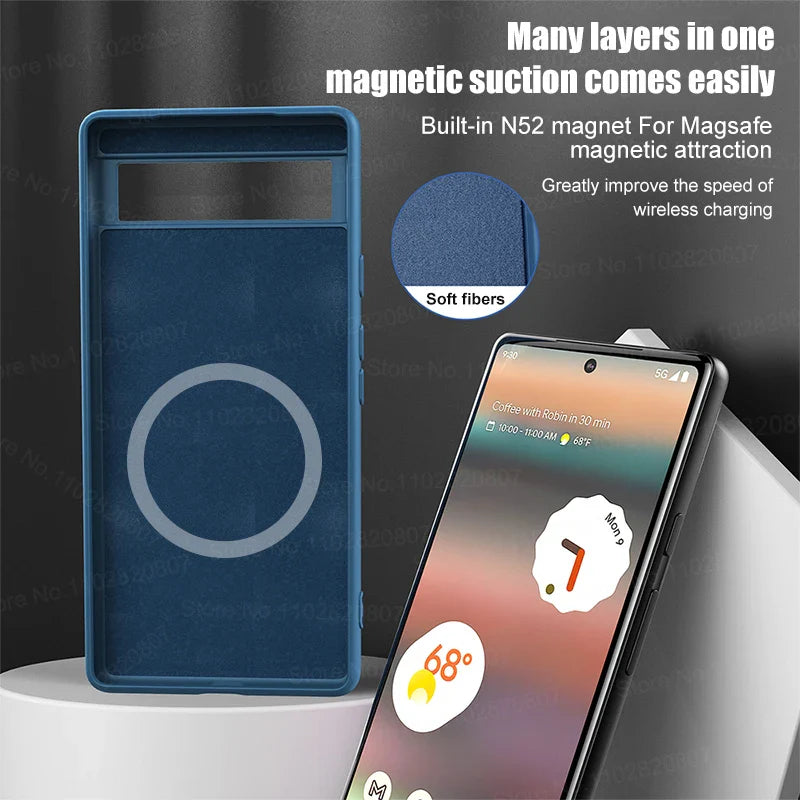 Luxury Liquid Silicone Magnetic Case For Google Pixel 8 7 6 Pro For Magsafe Cases Wireless Charge Bumper Cover Phone Accessories